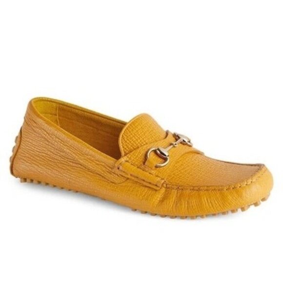 Gucci Men’s Moccasin Leather Ayrton Horsebit Driving Loafer In Orange Size9+ - Picture 1 of 12